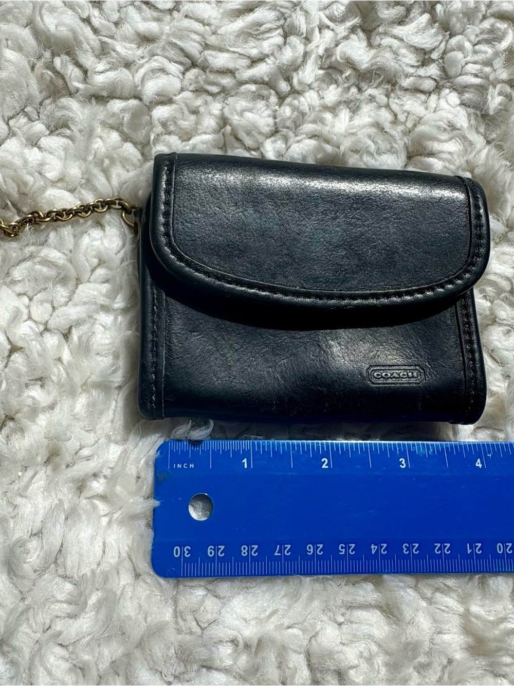 Vintage 1990’s Coach Black Leather Wallet with Brass Gold Chain Accent